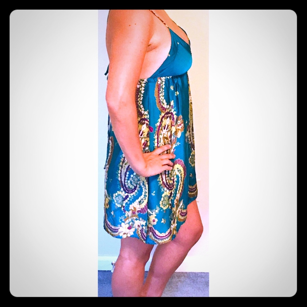 Turquoise Paisley, V-Neck, Tent Dress